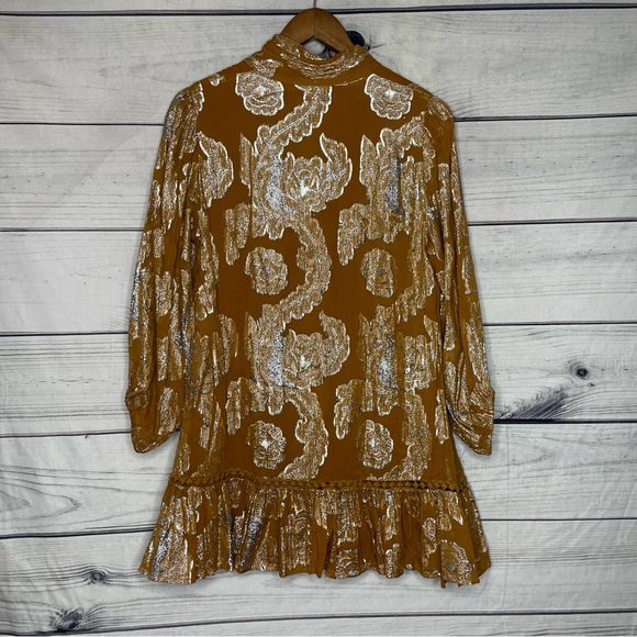 Anthropologie Maeve gold flounce skirt dress petite M - Picture 10 of 14